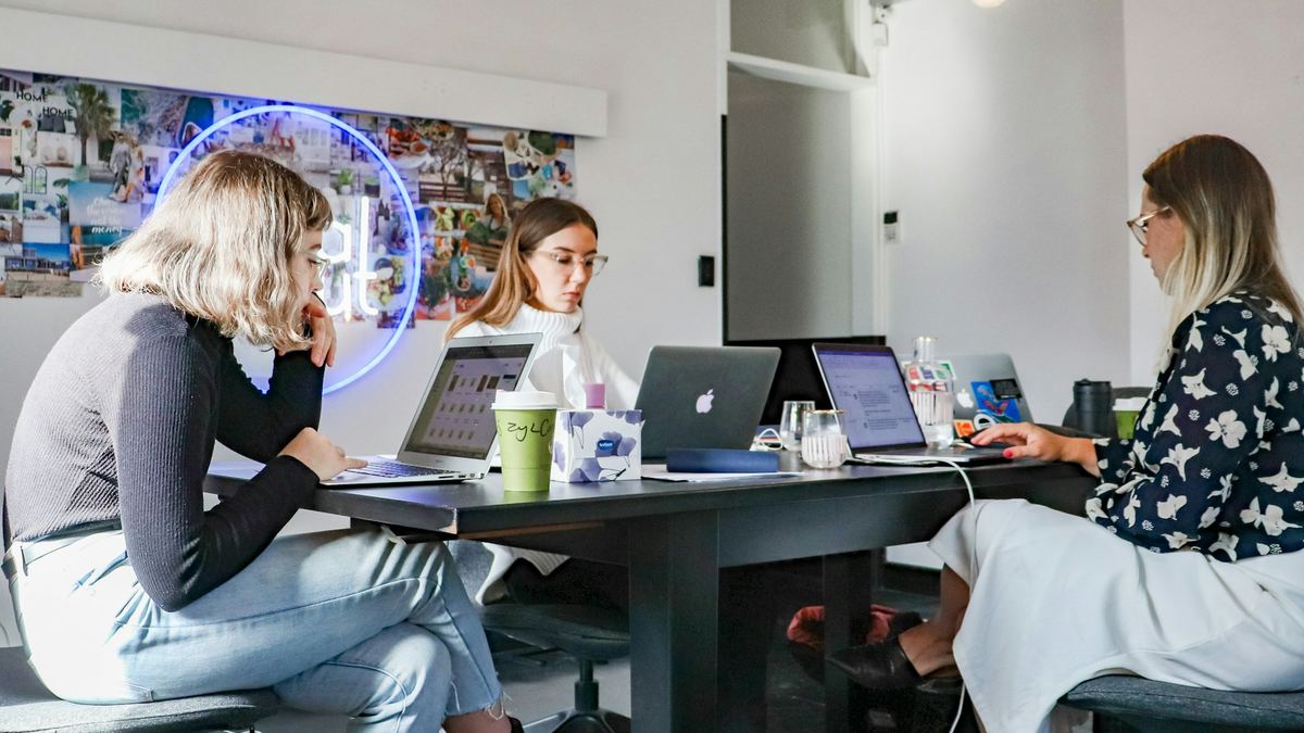 Small team working on laptops in an office