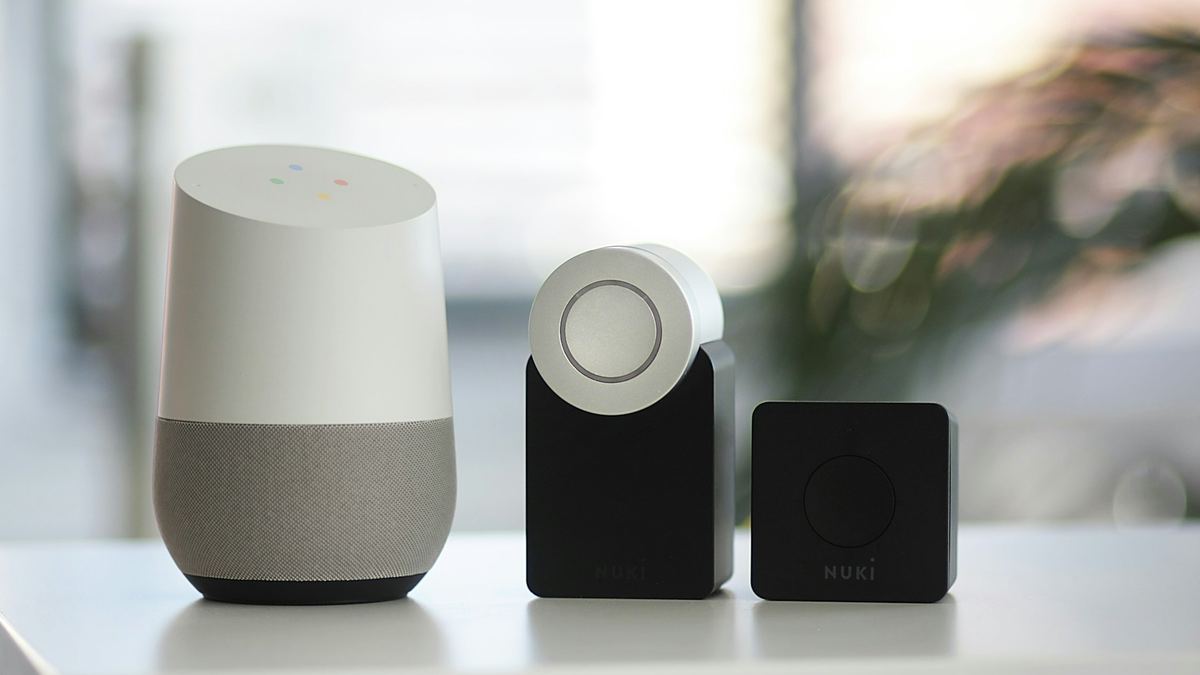 Smart speakers and smart home devices on a table